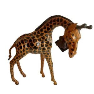 Vintage KI International Hand Carved Wood Giraffe Figure 14"